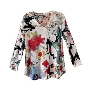 Soft Surroundings | Fiore Multicolored Floral Long Sleeve Knit Tunic Top, XS